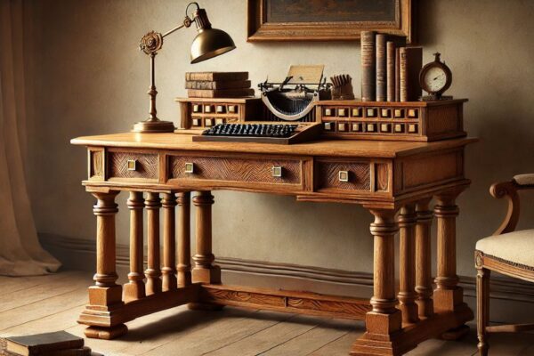 Antique Faux Quarter Sawn Oak Desk with Square Nuts