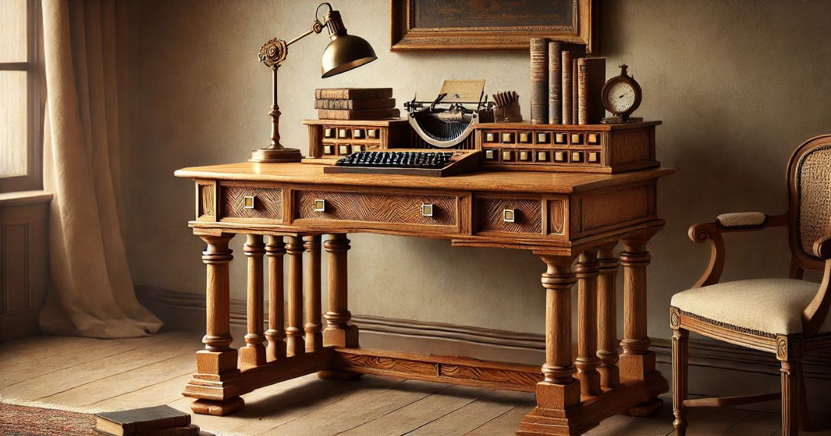 Antique Faux Quarter Sawn Oak Desk with Square Nuts